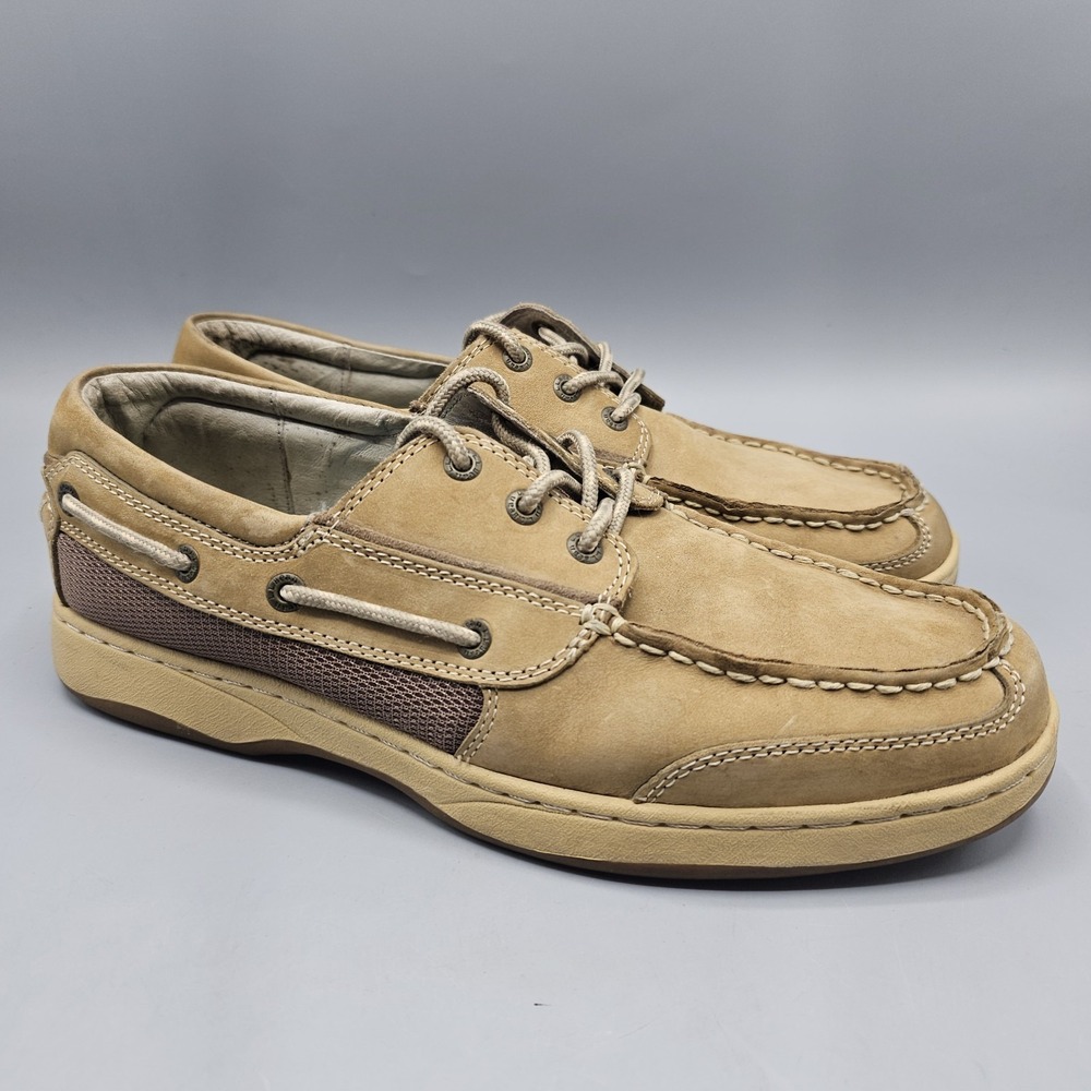 L.L. Bean Boat Loafers Shoes Moccasins Men's 10.5 M Lace Up 2‎ Eye Tan Stiched